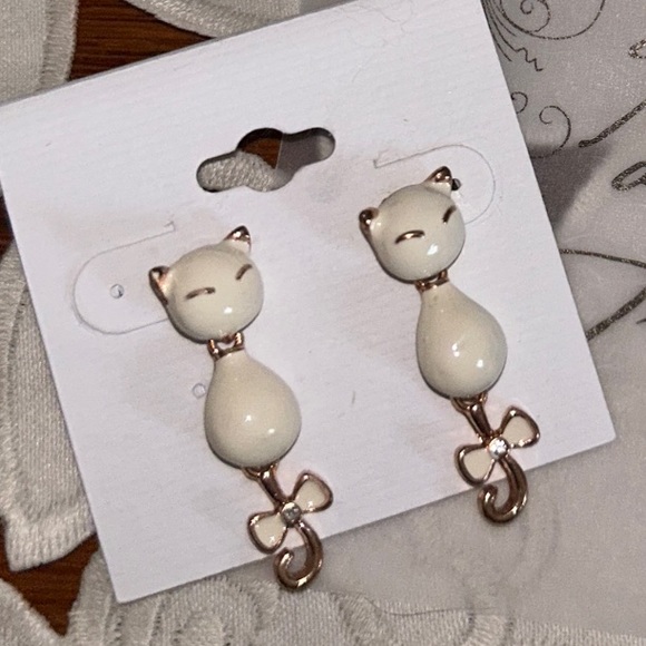 Jewelry - ADORABLE WHITE ENAMEL CAT EARRINGS